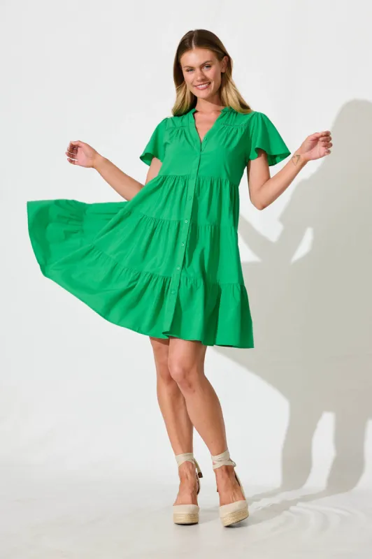 Rosino Smock Dress in Green Cotton sold by St Frock