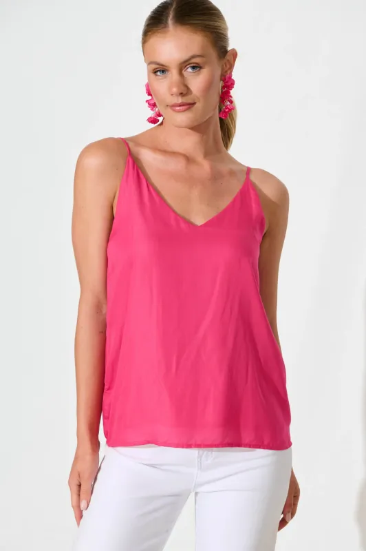Rowland Cami Top in Hot Pink Satin sold by St Frock