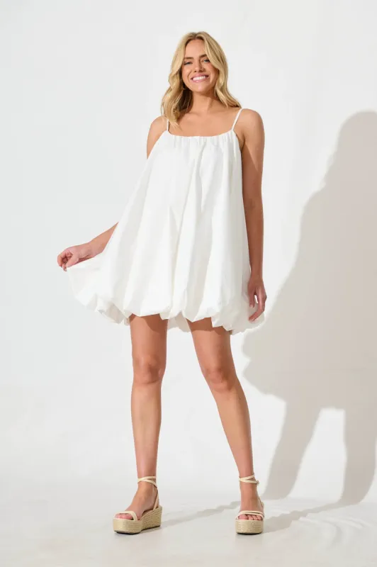 Bryson Bubble Hem Dress in White Cotton sold by St Frock