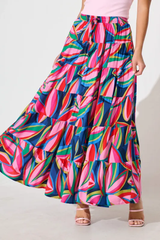 Venus Maxi Skirt In Navy With Multi Print sold by St Frock