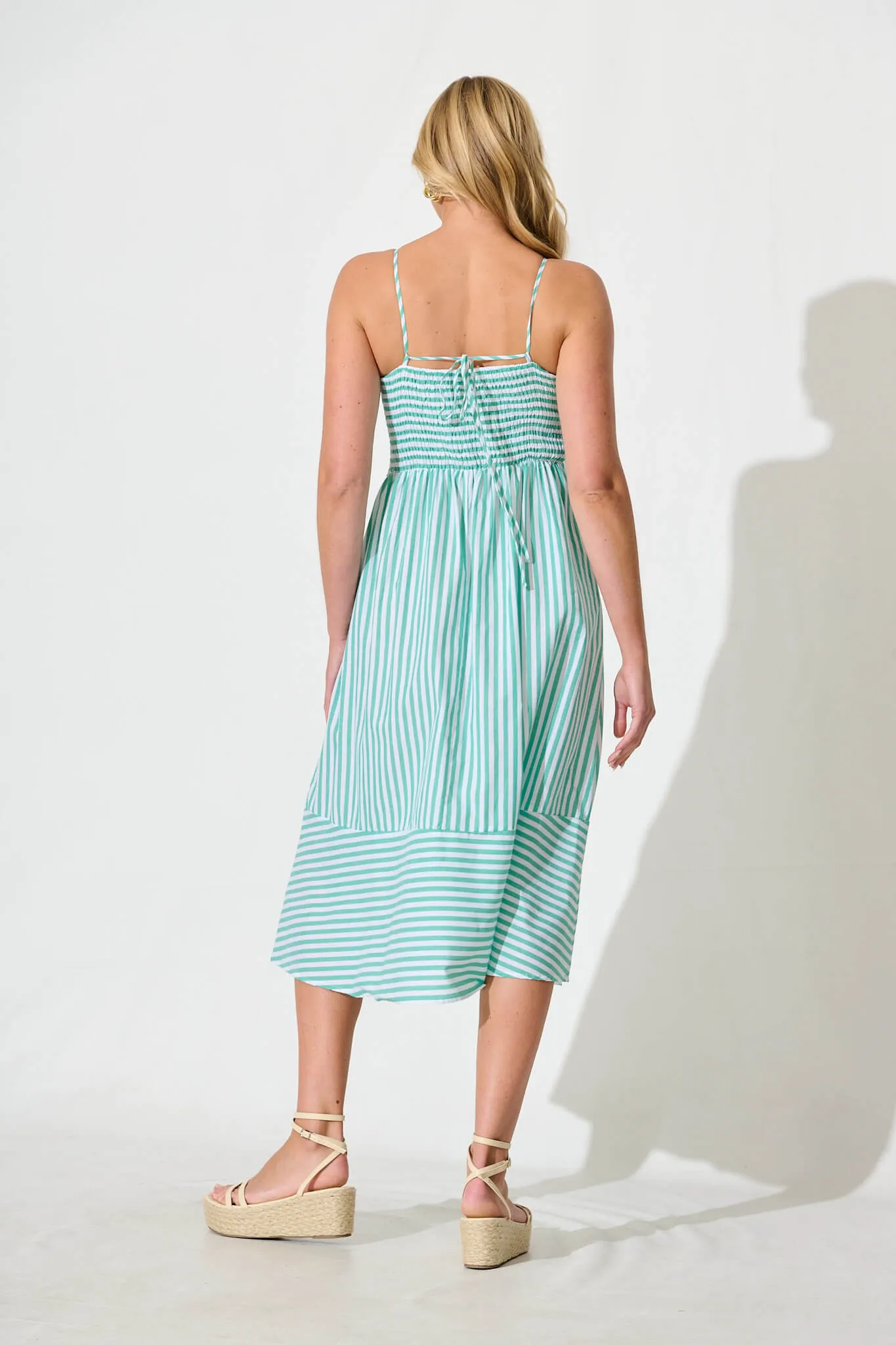 Miramar Midi Dress in Green and White Stripe Cotton sold by St Frock product image thumbnail 4