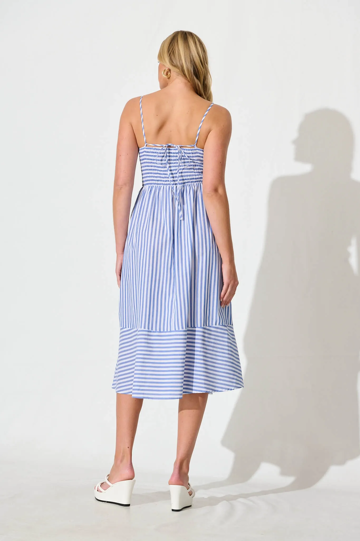 Miramar Midi Dress in Blue and White Stripe Cotton sold by St Frock product image thumbnail 4