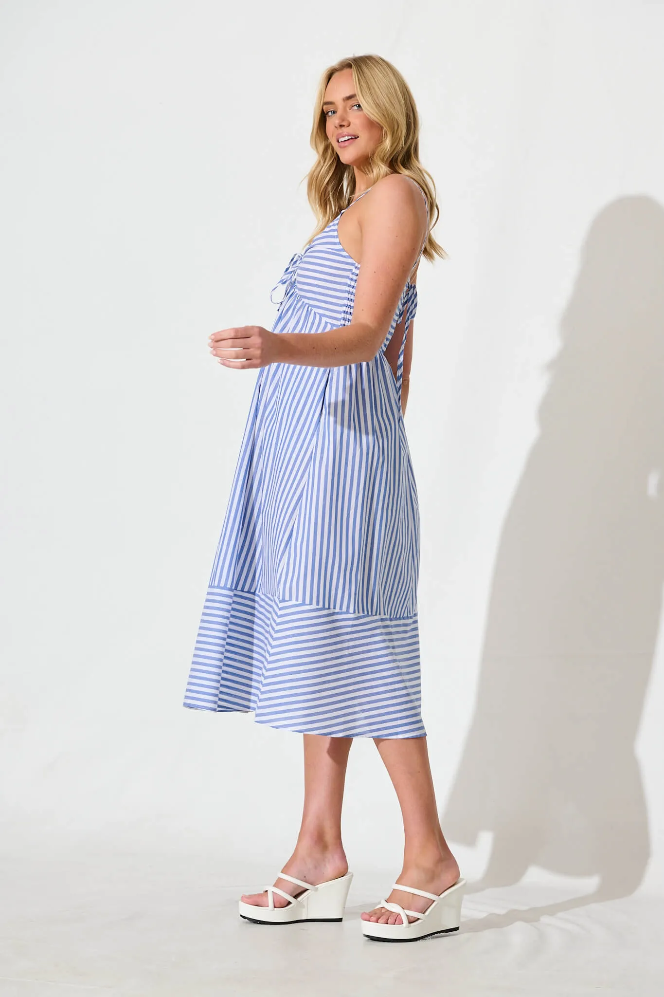 Miramar Midi Dress in Blue and White Stripe Cotton sold by St Frock product image thumbnail 3