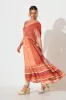 Minara Maxi Dress in Multi Orange Patchwork sold by St Frock