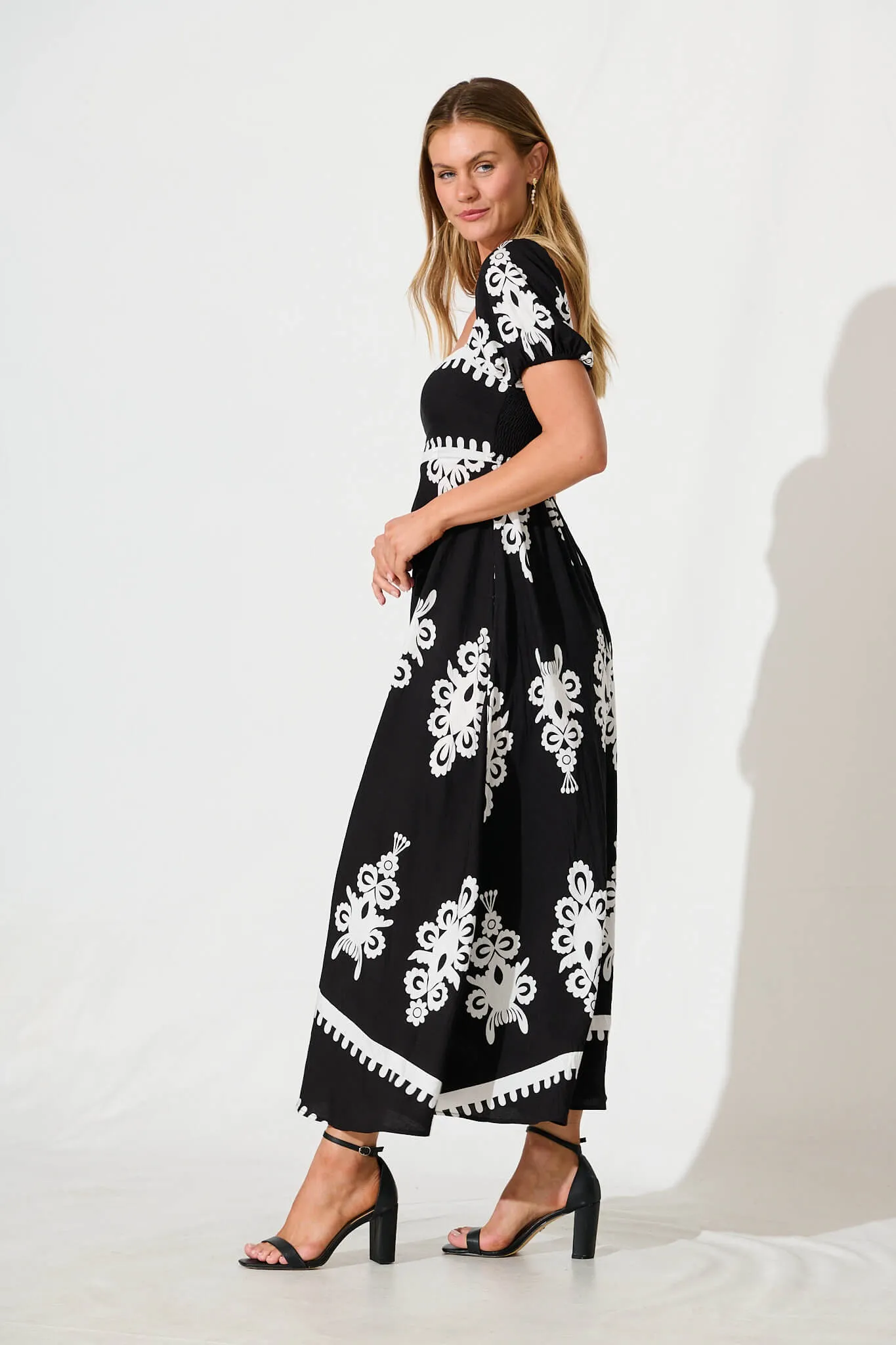 Norvi Maxi Dress in Black with White Print sold by St Frock product image thumbnail 3