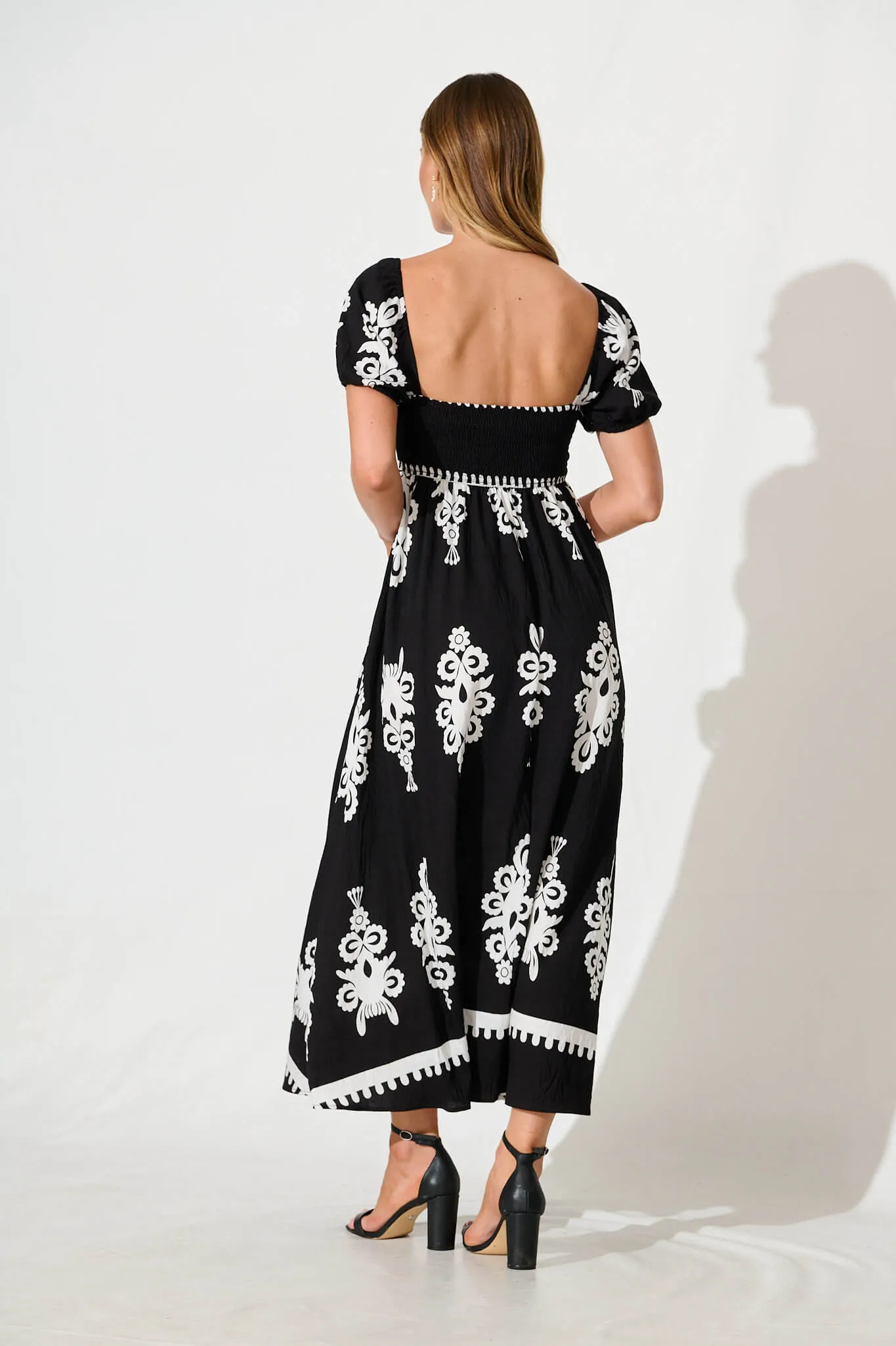 Norvi Maxi Dress in Black with White Print sold by St Frock product image thumbnail 4