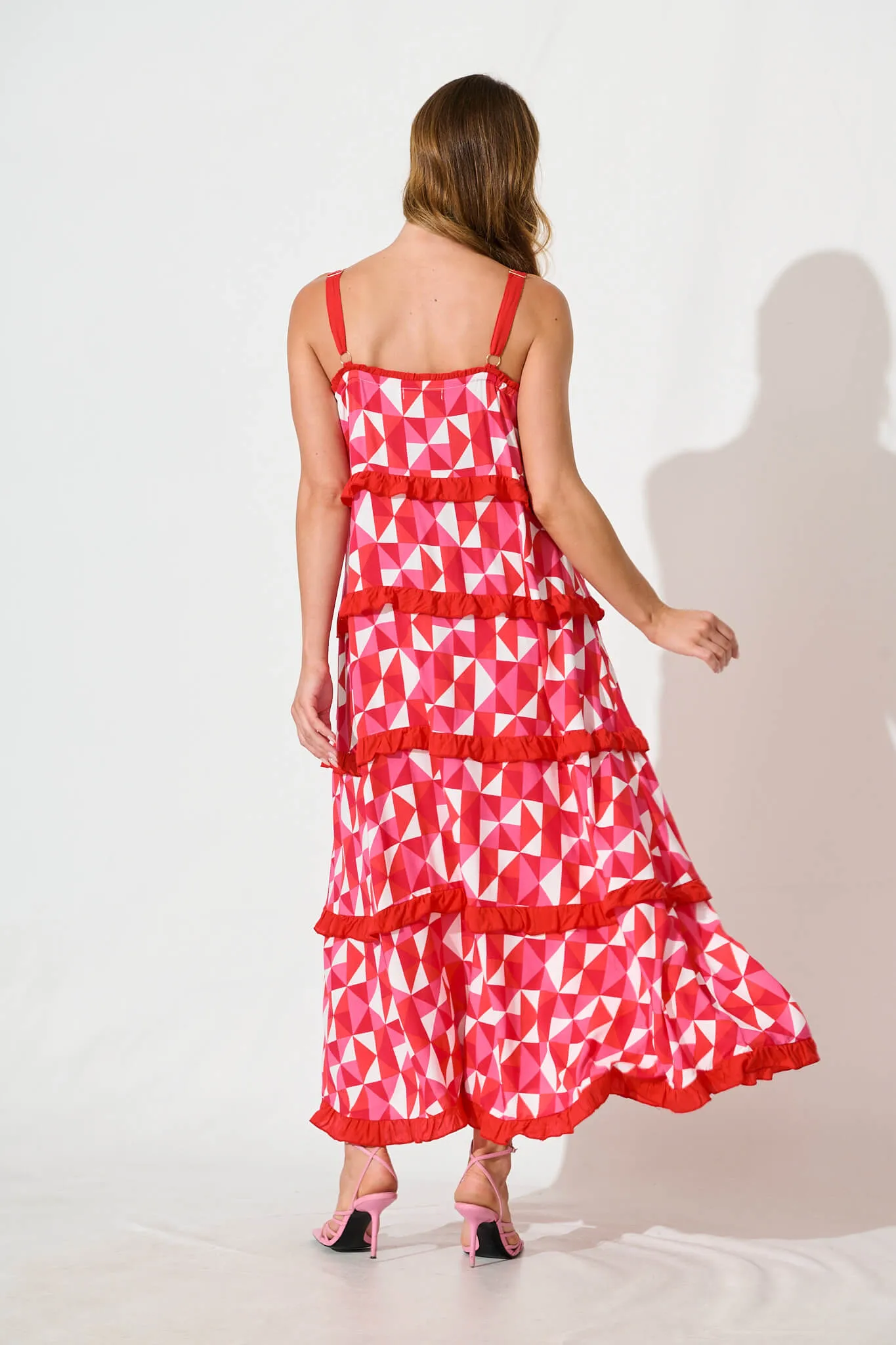 Cardelle Maxi Sundress In Pink and Red Geometric sold by St Frock product image thumbnail 4