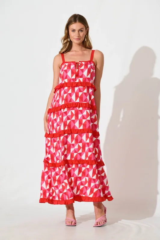 Cardelle Maxi Sundress In Pink and Red Geometric sold by St Frock