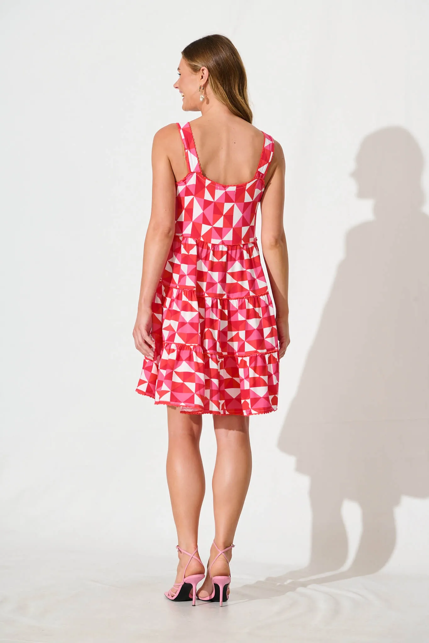 Coastal Sundress In Pink and Red Geometric sold by St Frock product image thumbnail 4