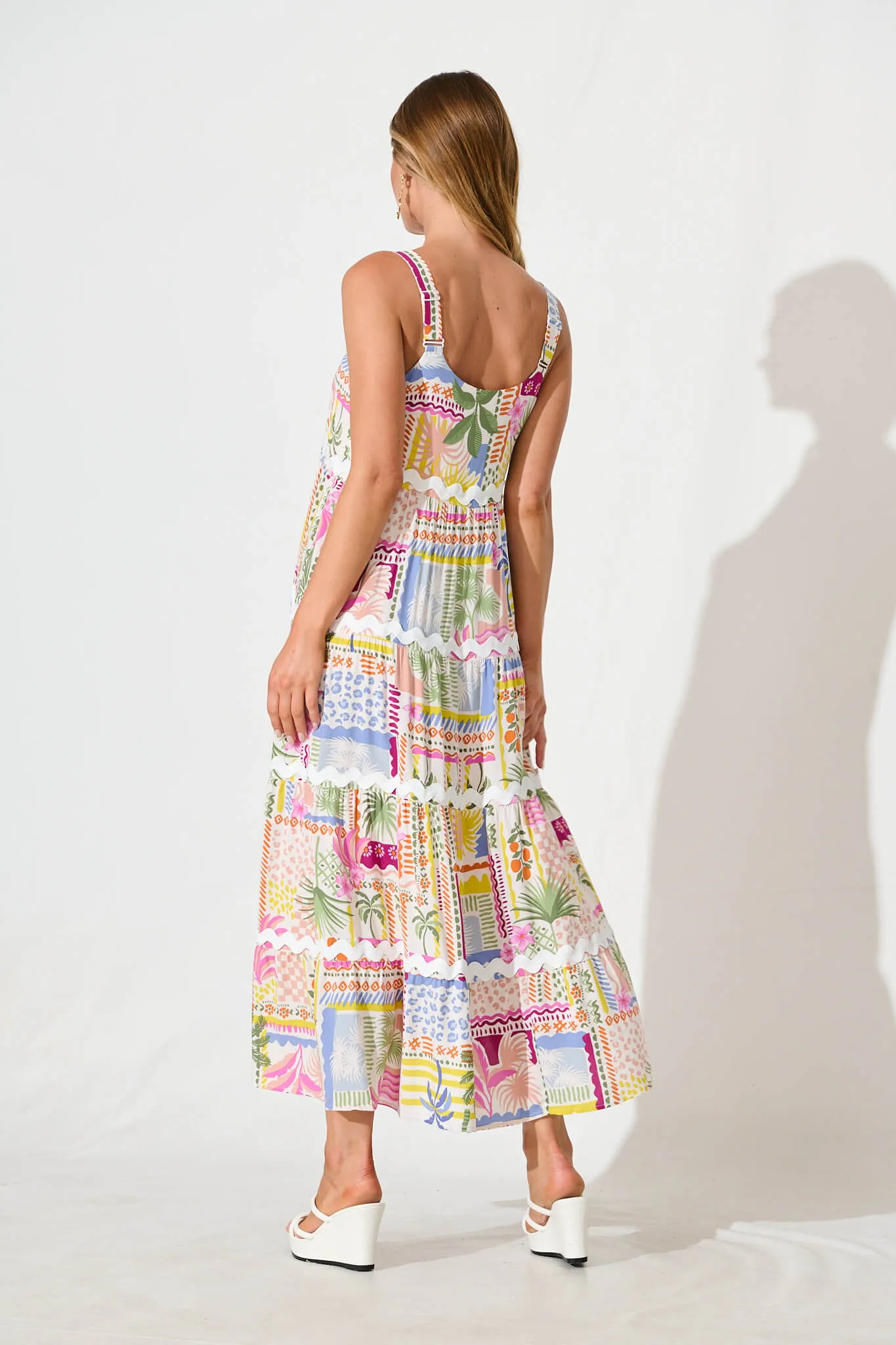 Jolie Maxi Sundress In Multi Palm Print With Ric Rac Trim sold by St Frock product image thumbnail 4
