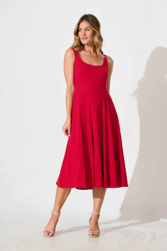 Shaima Midi Sundress in Red Cotton sold by St Frock