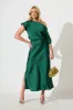 Sarita Maxi Off Shoulder Dress in Emerald Green Satin sold by St Frock