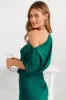 Sarita Maxi Off Shoulder Dress in Emerald Green Satin sold by St Frock