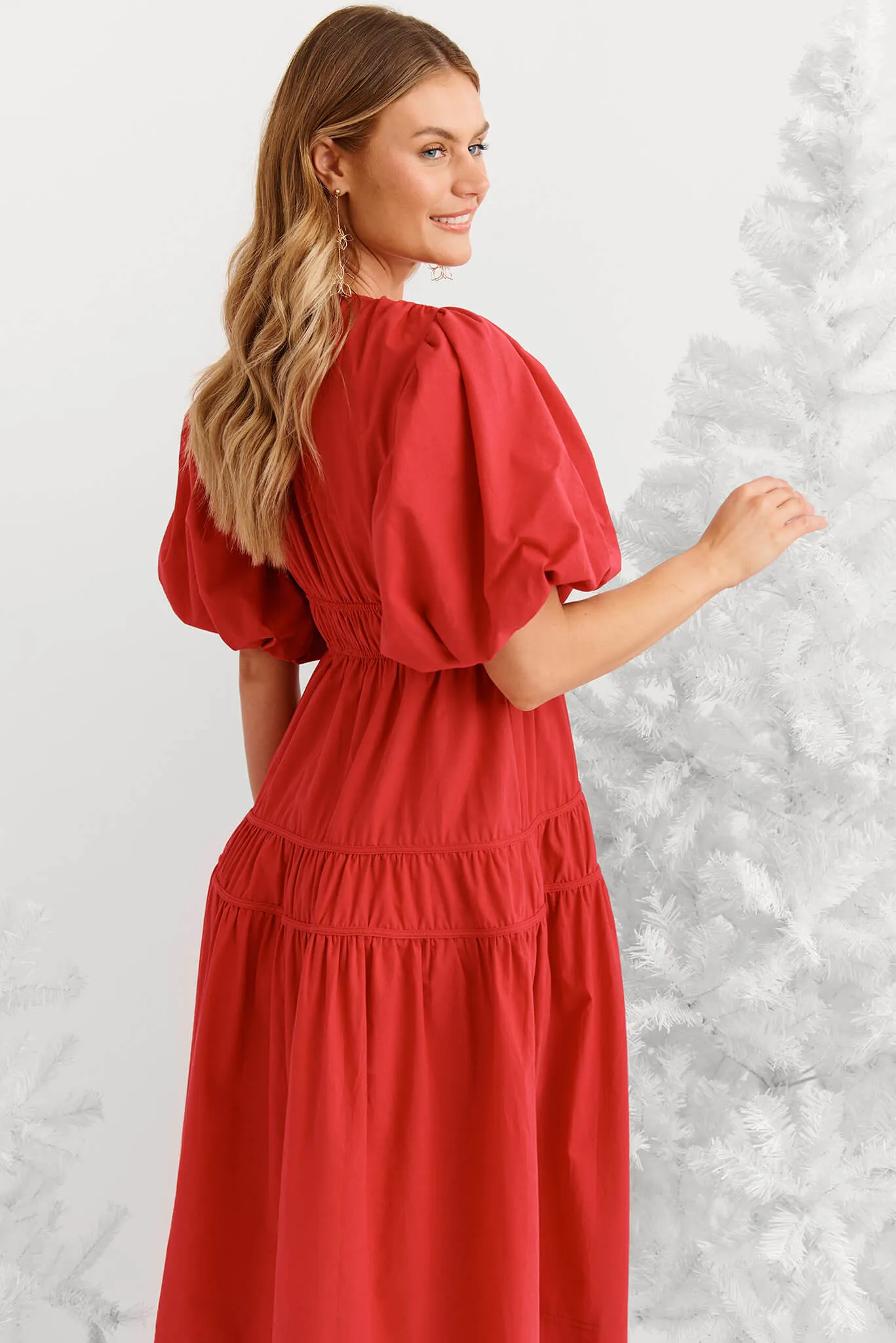 Amalie Midi Dress In Red Cotton sold by St Frock product image thumbnail 4