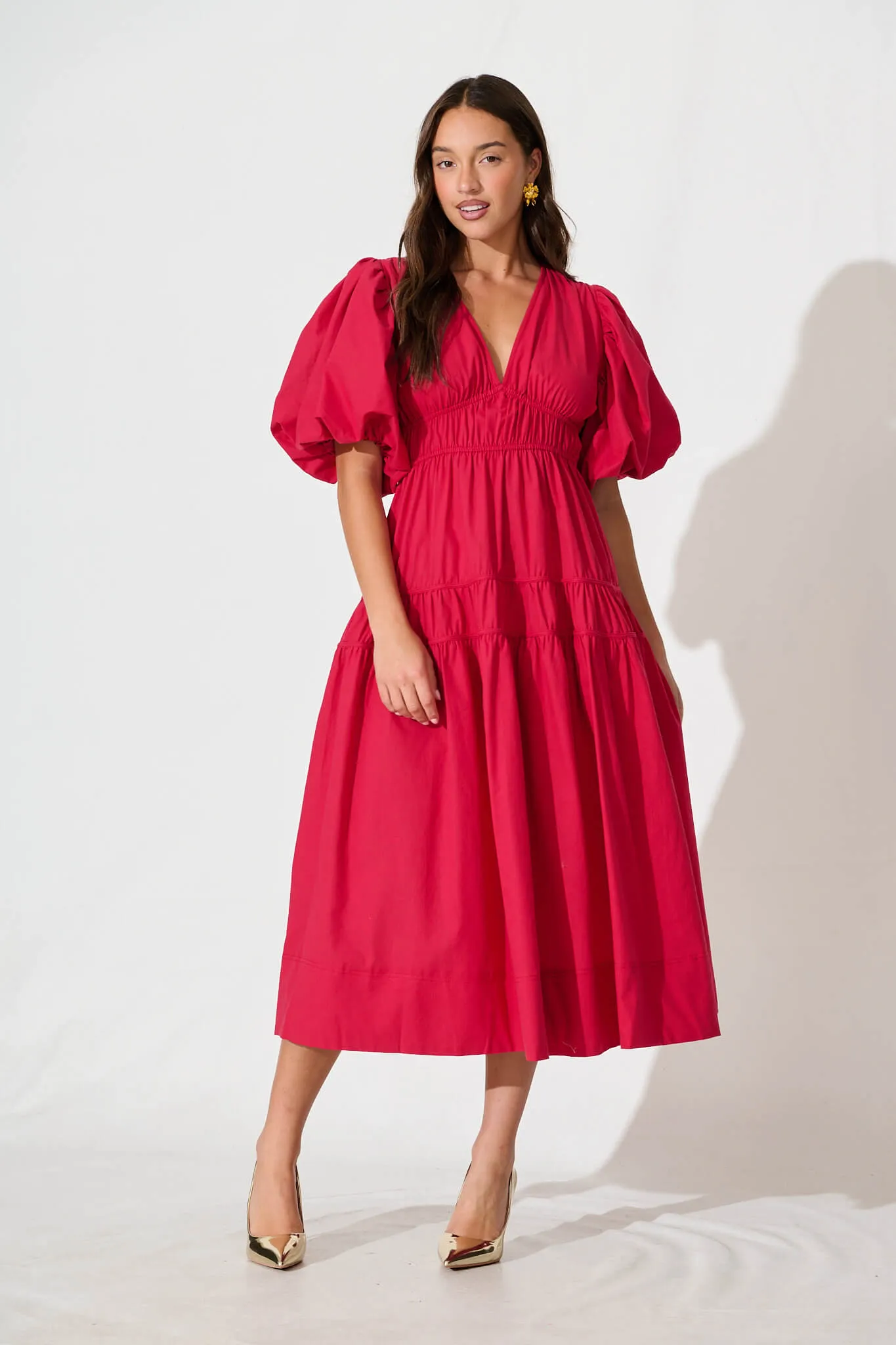 Amalie Midi Dress In Red Cotton sold by St Frock product image thumbnail 2