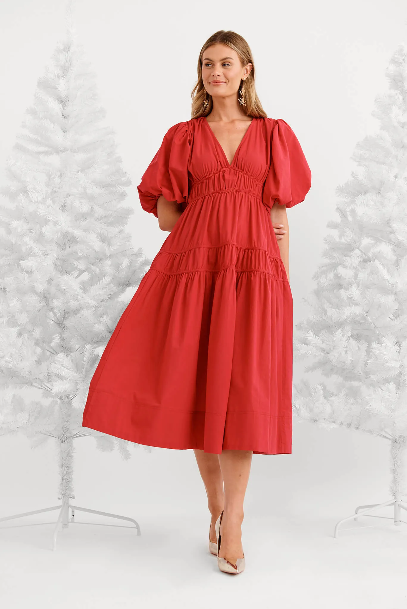 Amalie Midi Dress In Red Cotton sold by St Frock