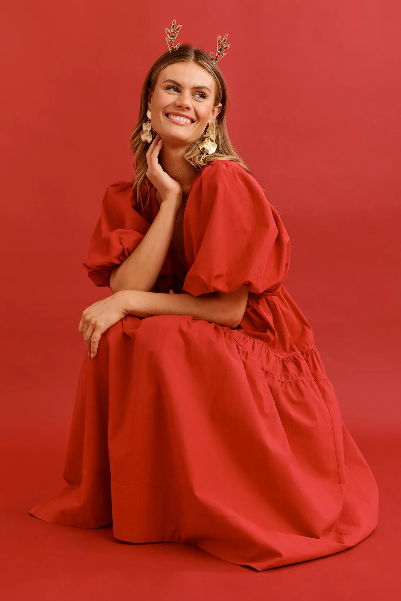 Amalie Midi Dress In Red Cotton sold by St Frock product image thumbnail 3