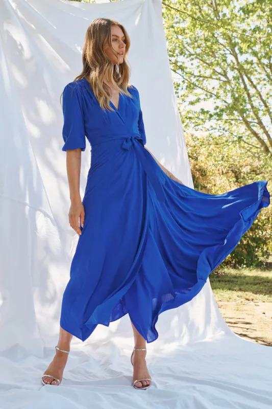 Ronda Maxi Wrap Dress In Cobalt Blue sold by St Frock