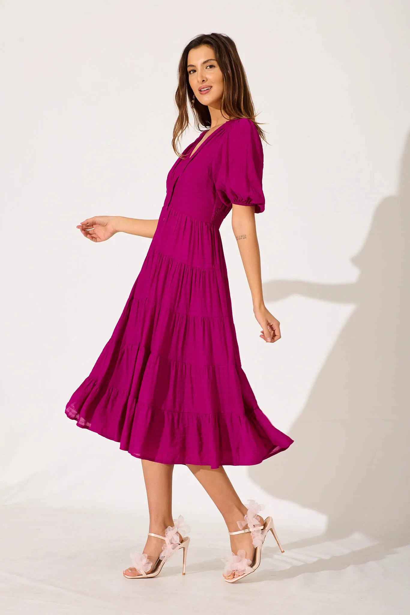 Modica Midi Dress In Fuchsia Chiffon sold by St Frock product image thumbnail 3