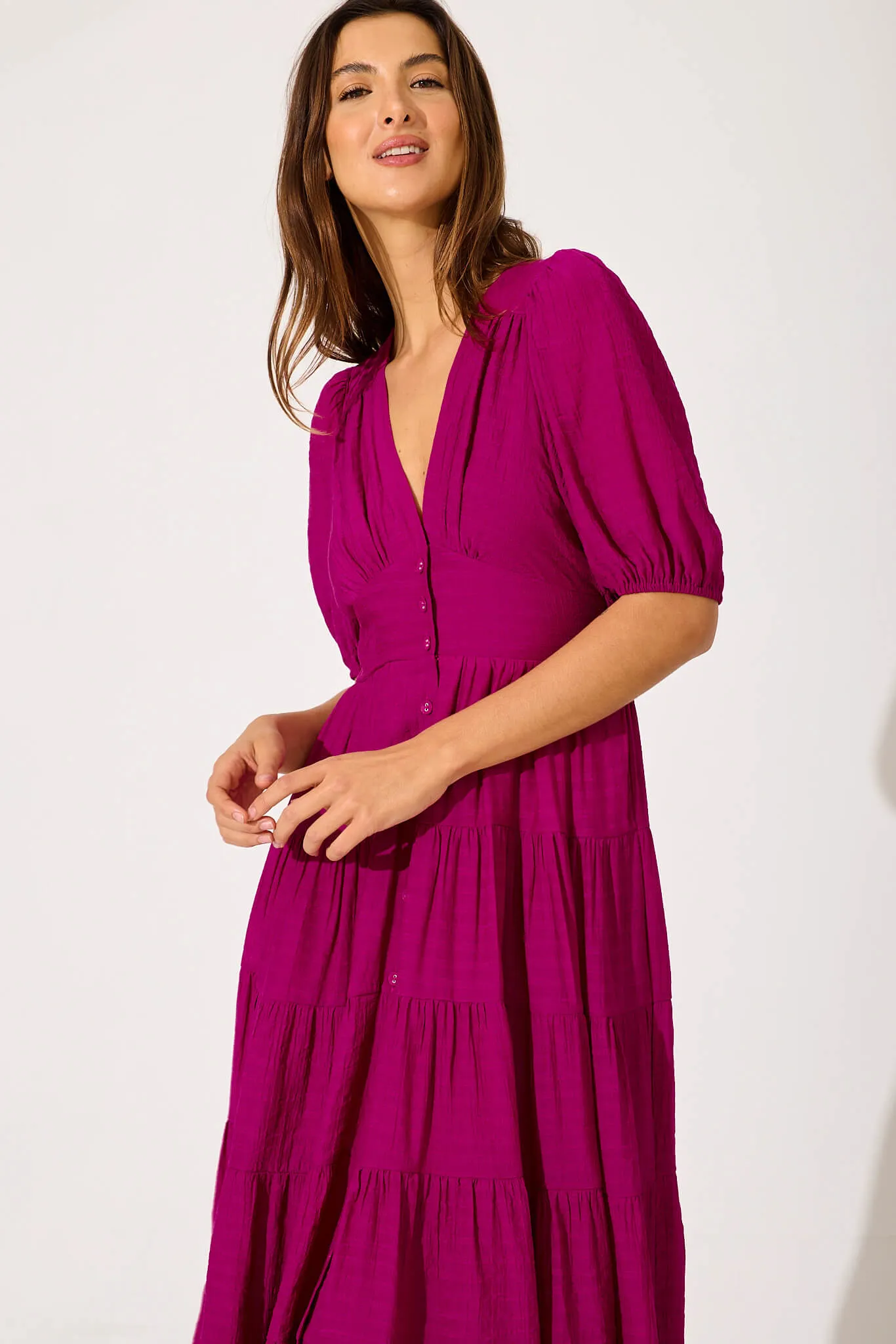Modica Midi Dress In Fuchsia Chiffon sold by St Frock product image thumbnail 2