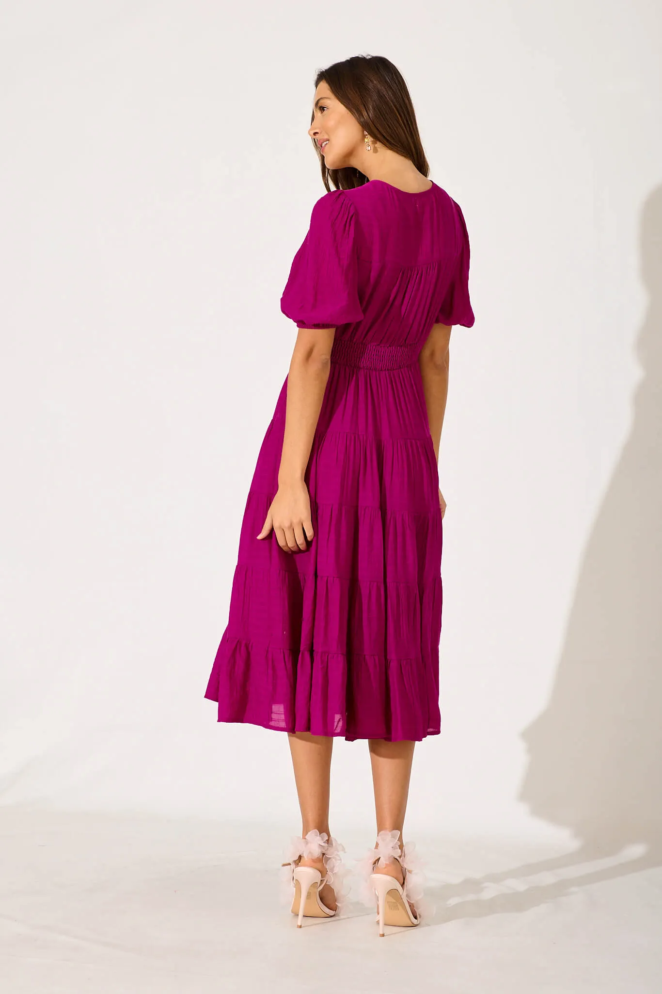 Modica Midi Dress In Fuchsia Chiffon sold by St Frock product image thumbnail 4