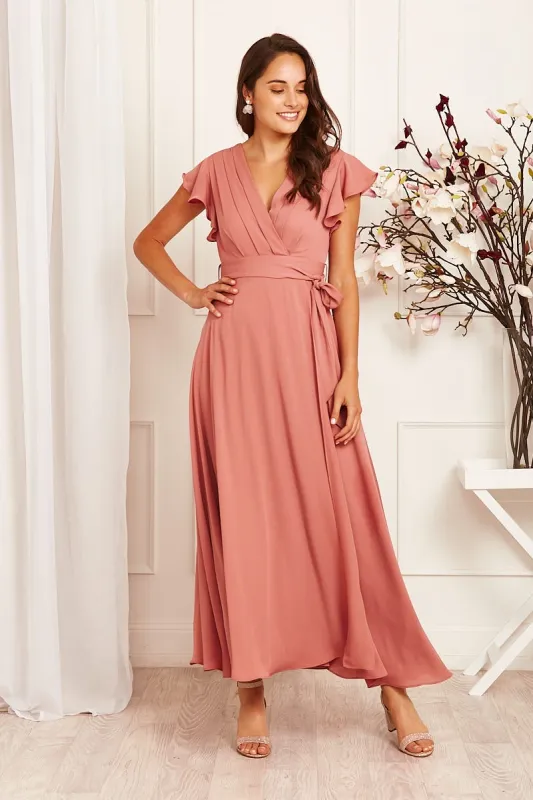 Wynter Maxi Dress in Dusty Rose Chiffon sold by St Frock