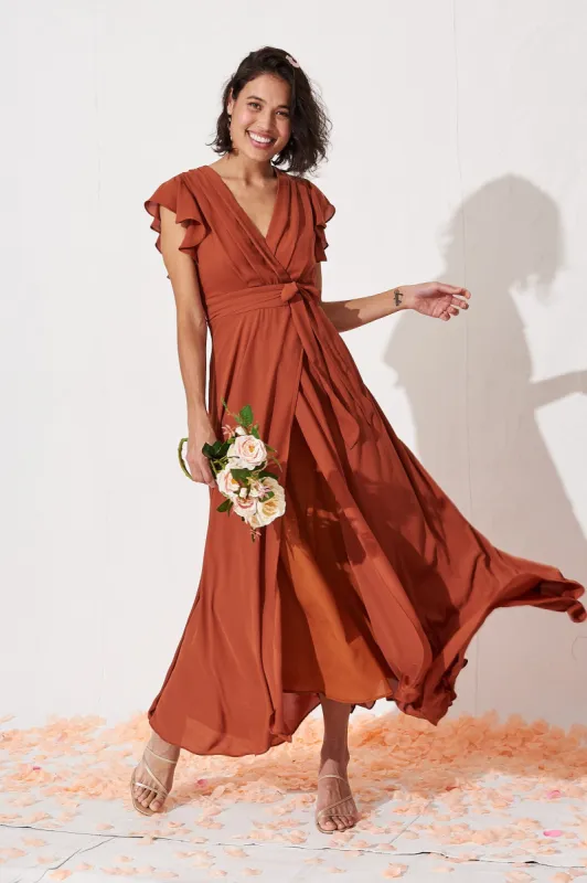 PRE ORDER Wynter Maxi Dress in Rust Chiffon sold by St Frock