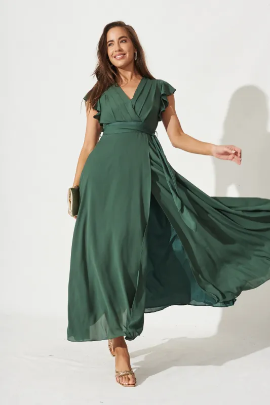 Wynter Maxi Dress in Green Chiffon sold by St Frock
