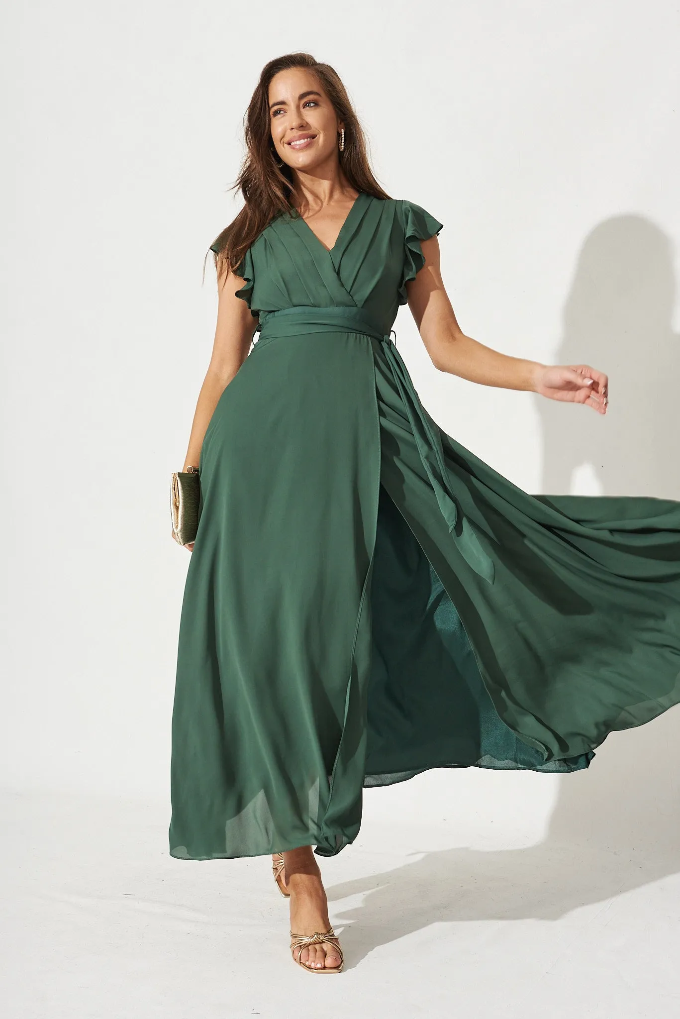 Wynter Maxi Dress in Green Chiffon sold by St Frock