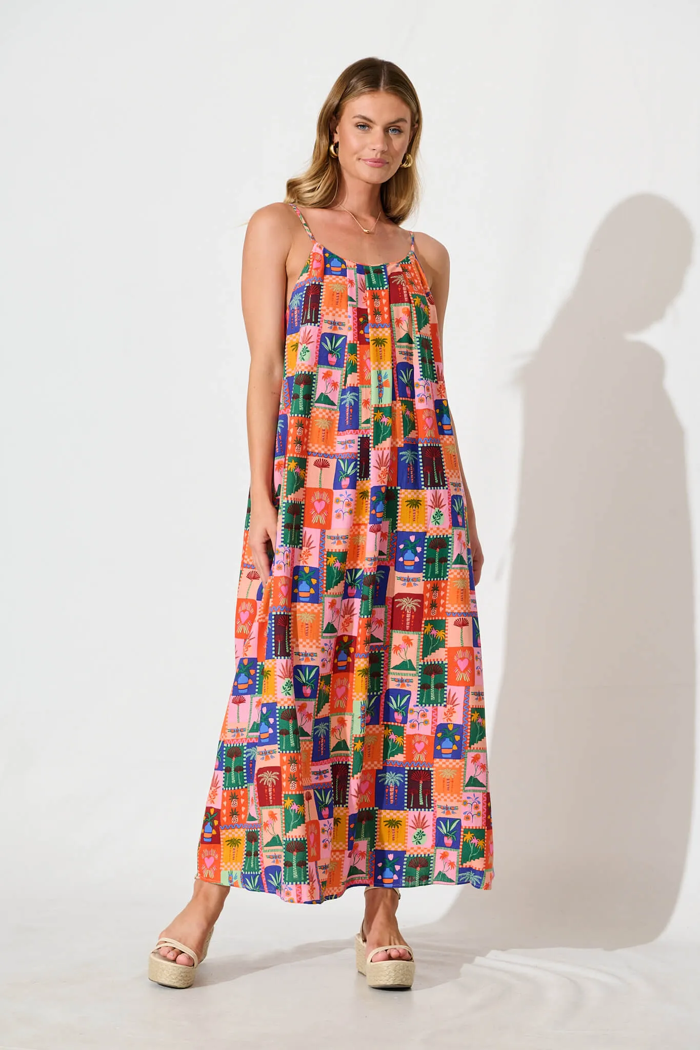 Selerina Maxi Sundress in Bright Multi Palm Linen Blend sold by St Frock product image thumbnail 5