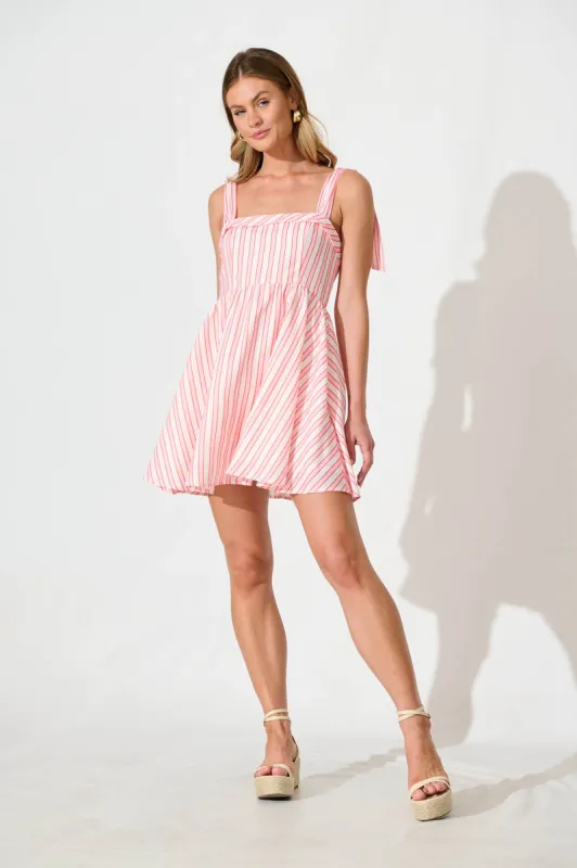 Cartia Sundress in Cream with Pink Stripe sold by St Frock