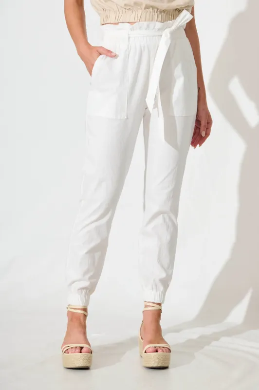 Tenley Stretch Pant in White Cotton Blend sold by St Frock