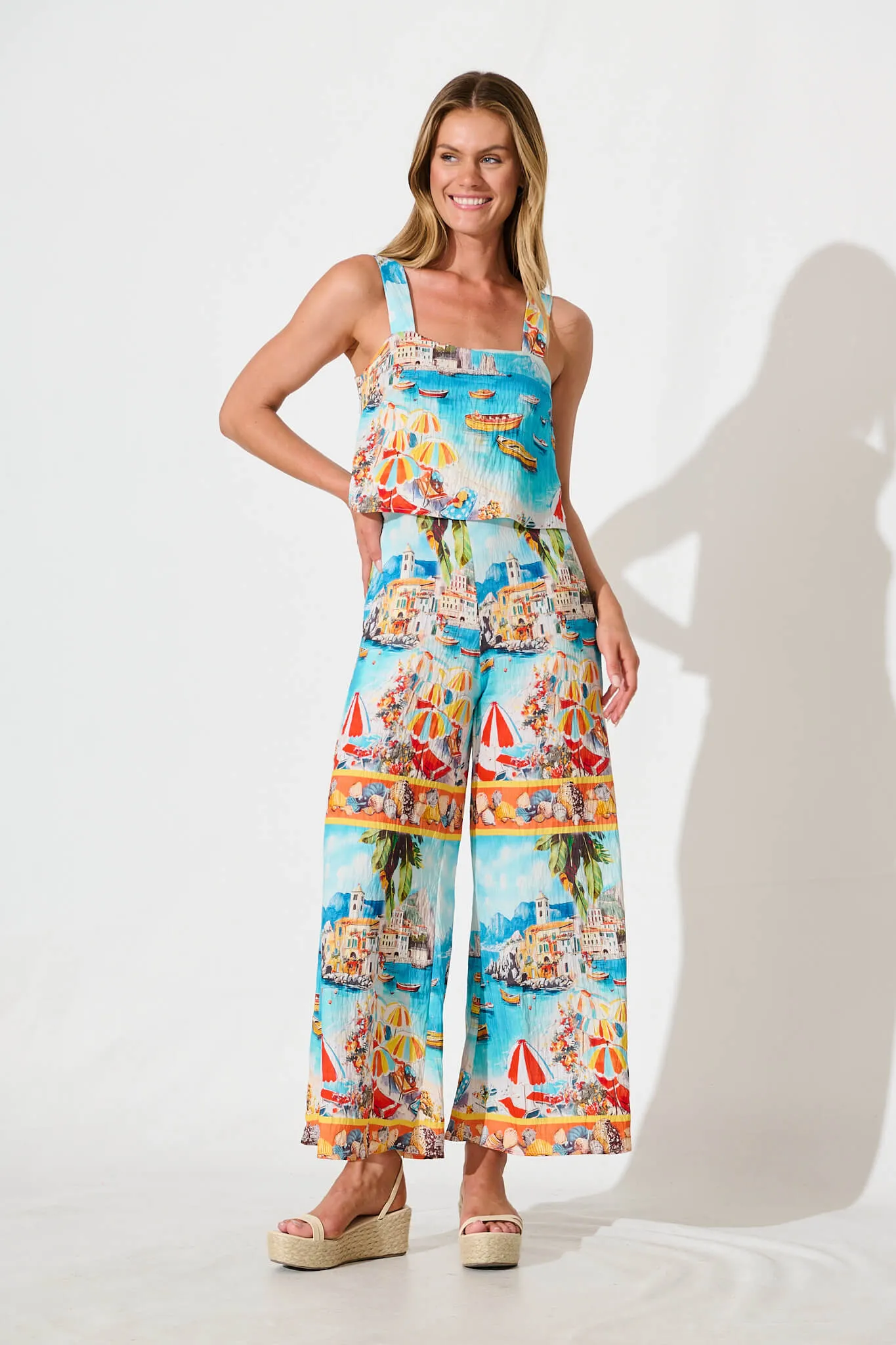 Sandcastle Jumpsuit In Multi Italian Riviera Print sold by St Frock