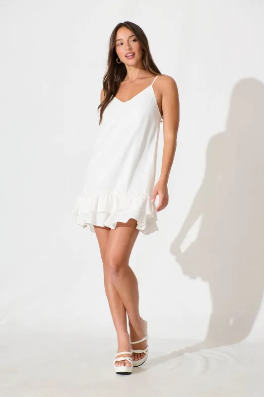 Aubrielle Dress In White Linen Blend sold by St Frock
