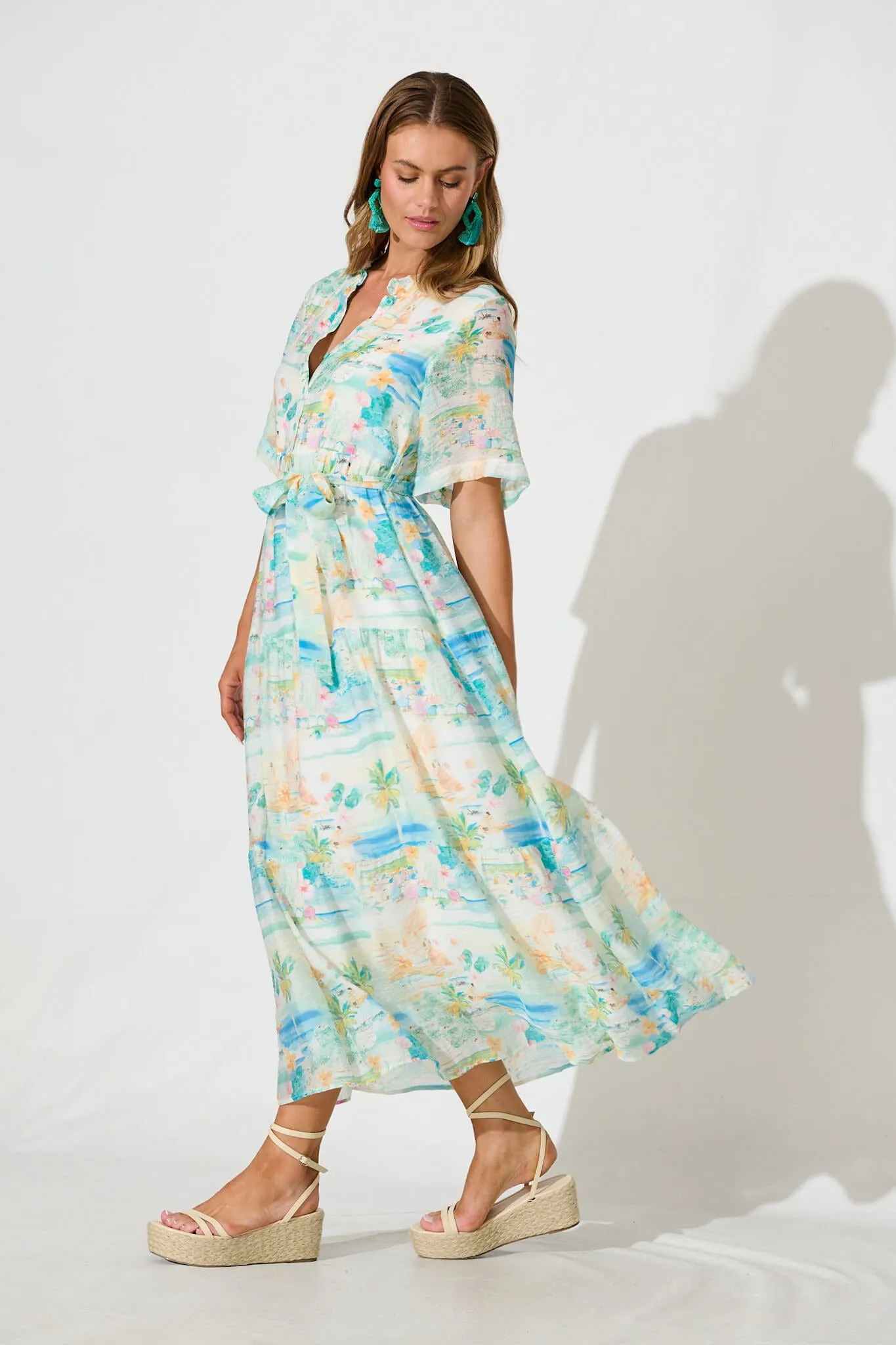 Solara Maxi Dress in Multi Pastel Tropical Print sold by St Frock product image thumbnail 3