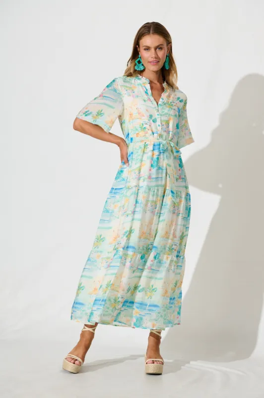 Solara Maxi Dress in Multi Pastel Tropical Print sold by St Frock