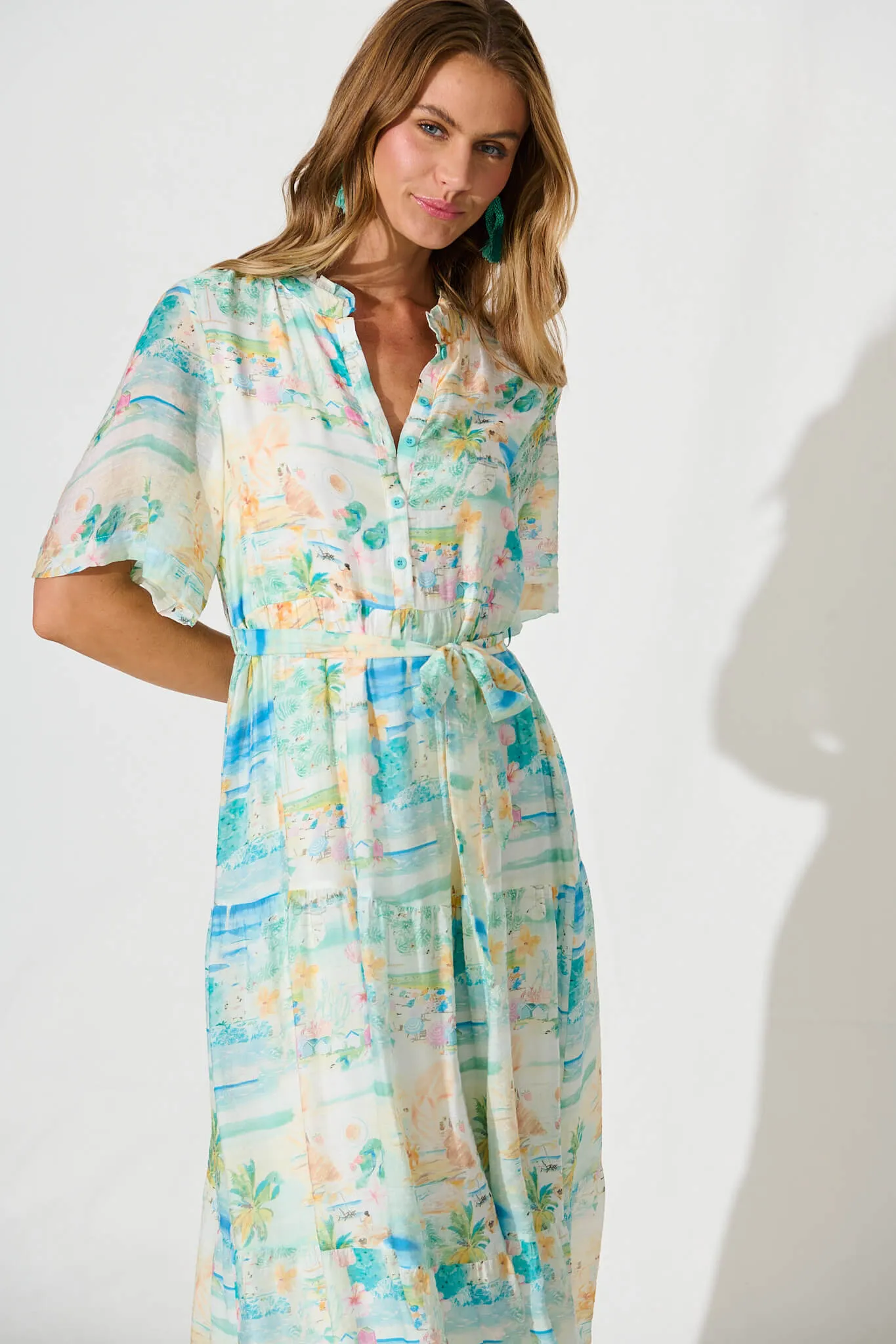 Solara Maxi Dress in Multi Pastel Tropical Print sold by St Frock product image thumbnail 2
