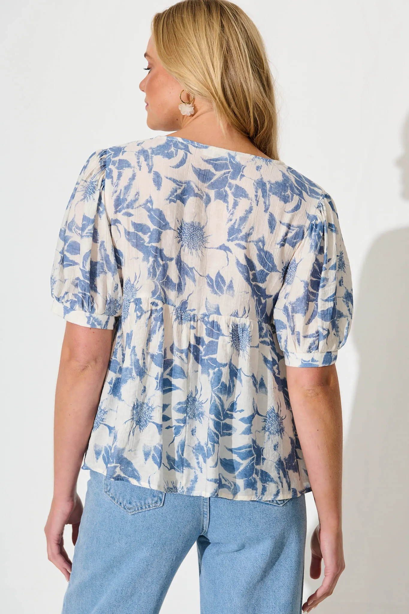 Nalini Top in White with Blue Flower sold by St Frock product image thumbnail 3