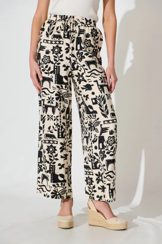 Kyrie Pant in Cream with Black Print sold by St Frock