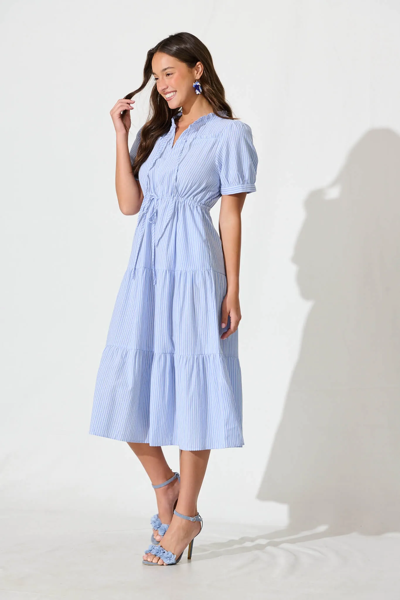 Micah Midi Dress in Blue and White Stripe Cotton Blend sold by St Frock product image thumbnail 3