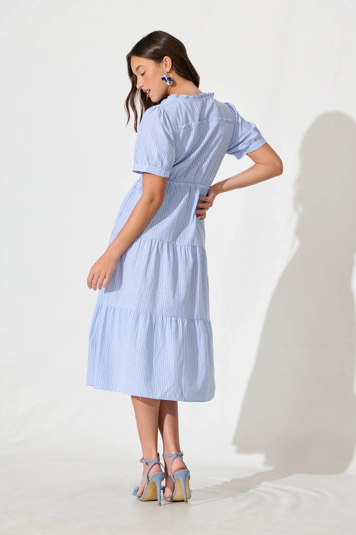 Micah Midi Dress in Blue and White Stripe Cotton Blend sold by St Frock product image thumbnail 4