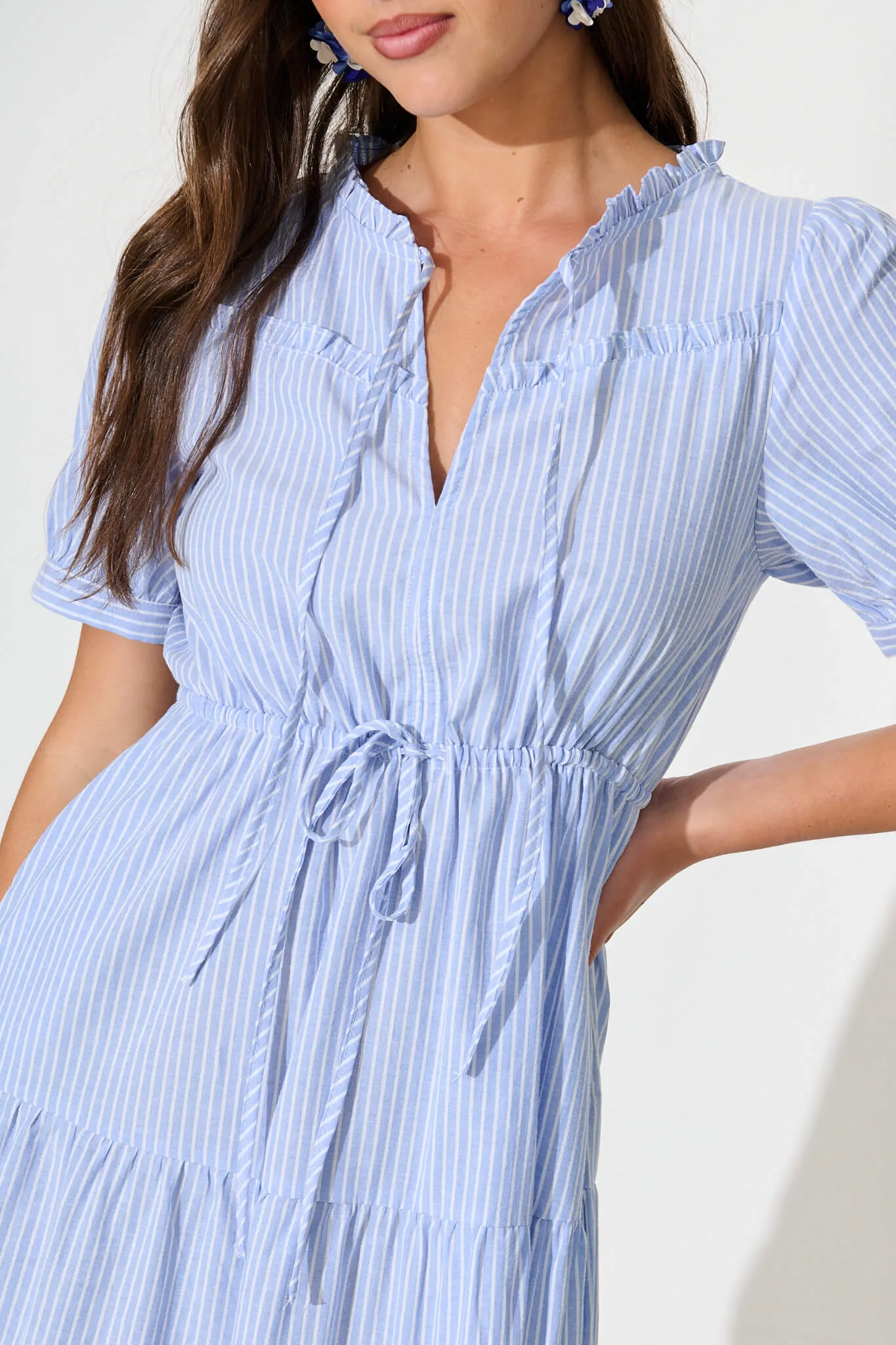 Micah Midi Dress in Blue and White Stripe Cotton Blend sold by St Frock product image thumbnail 5