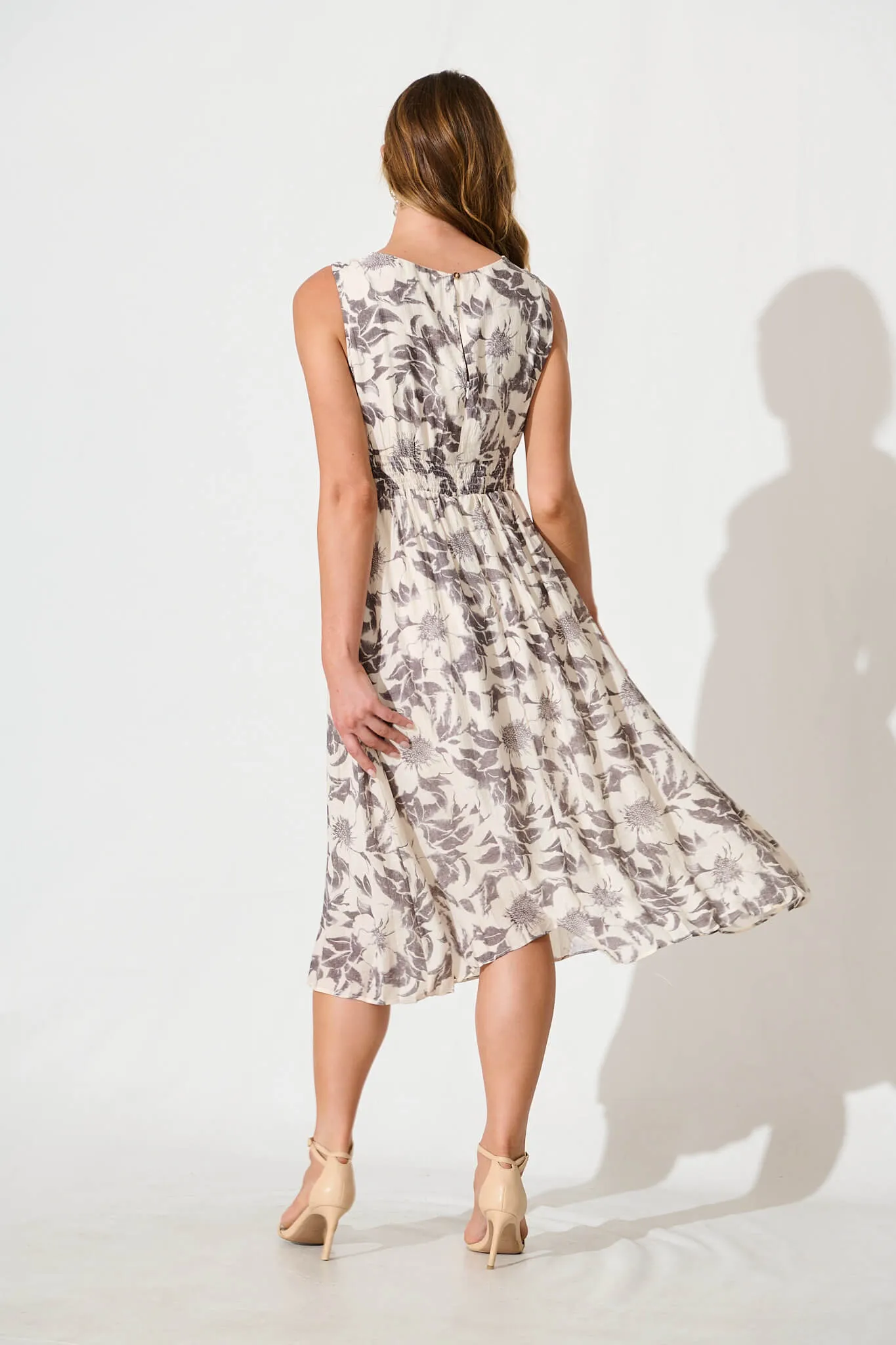 Xanthia Midi Dress in White with Black Flower sold by St Frock product image thumbnail 4