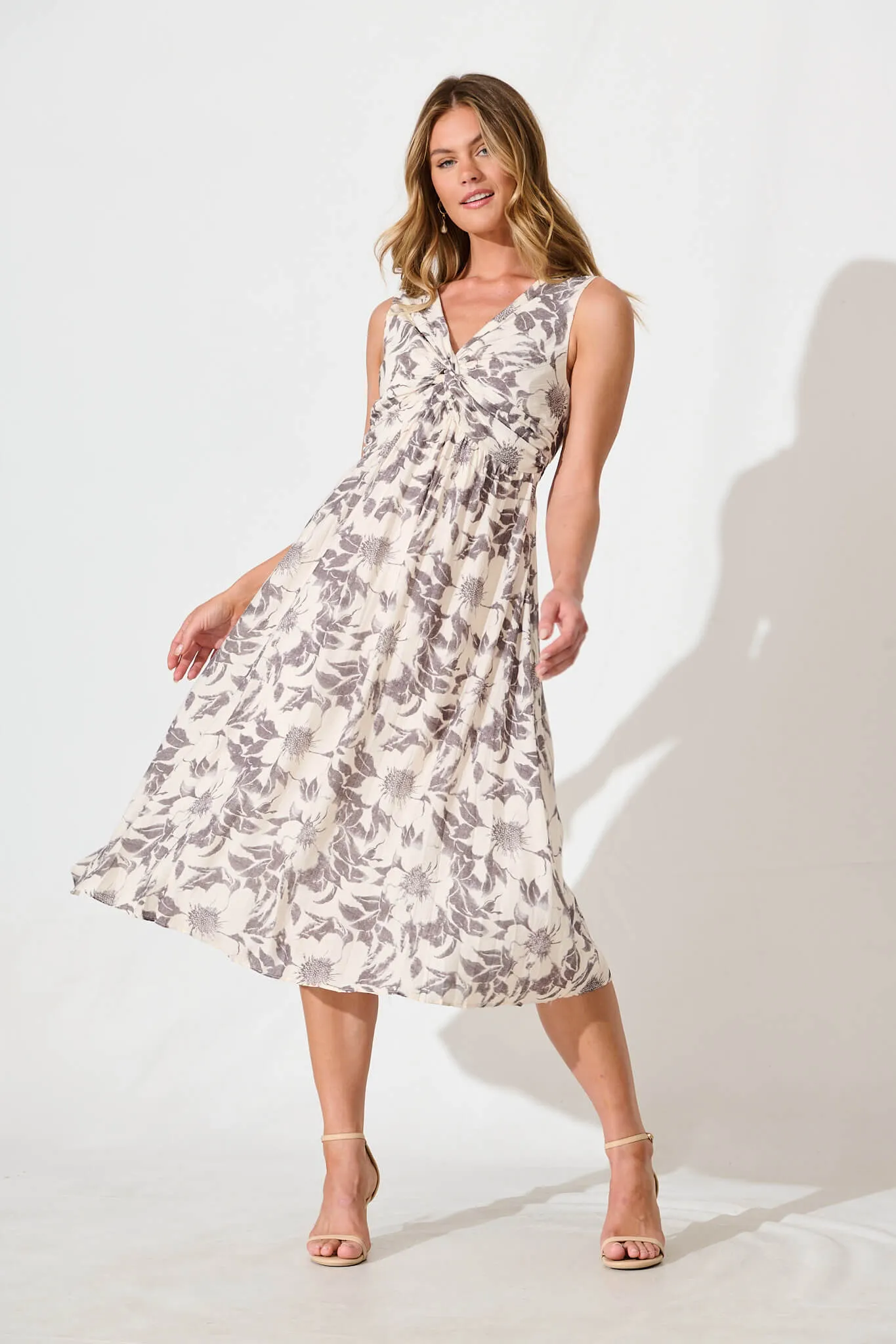 Xanthia Midi Dress in White with Black Flower sold by St Frock