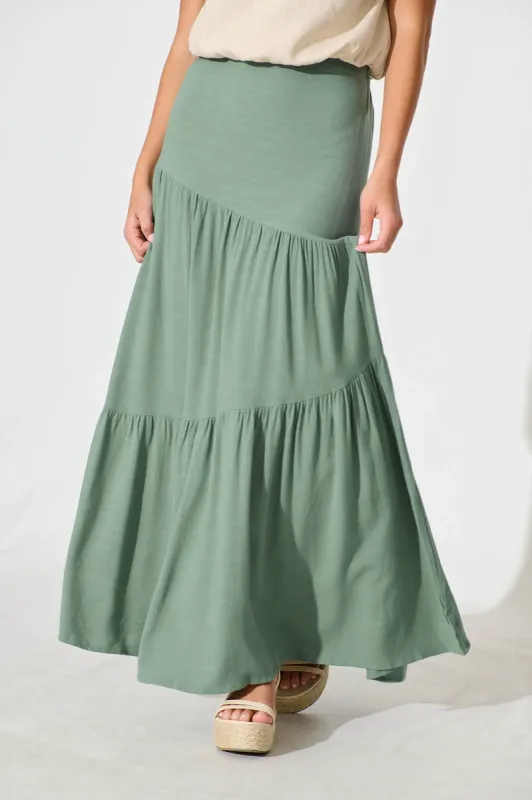 Cassiani Maxi Skirt in Sage Green Linen Blend sold by St Frock