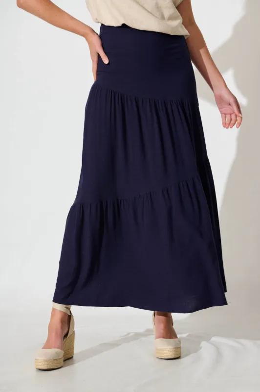 Cassiani Maxi Skirt in Navy Linen Blend sold by St Frock