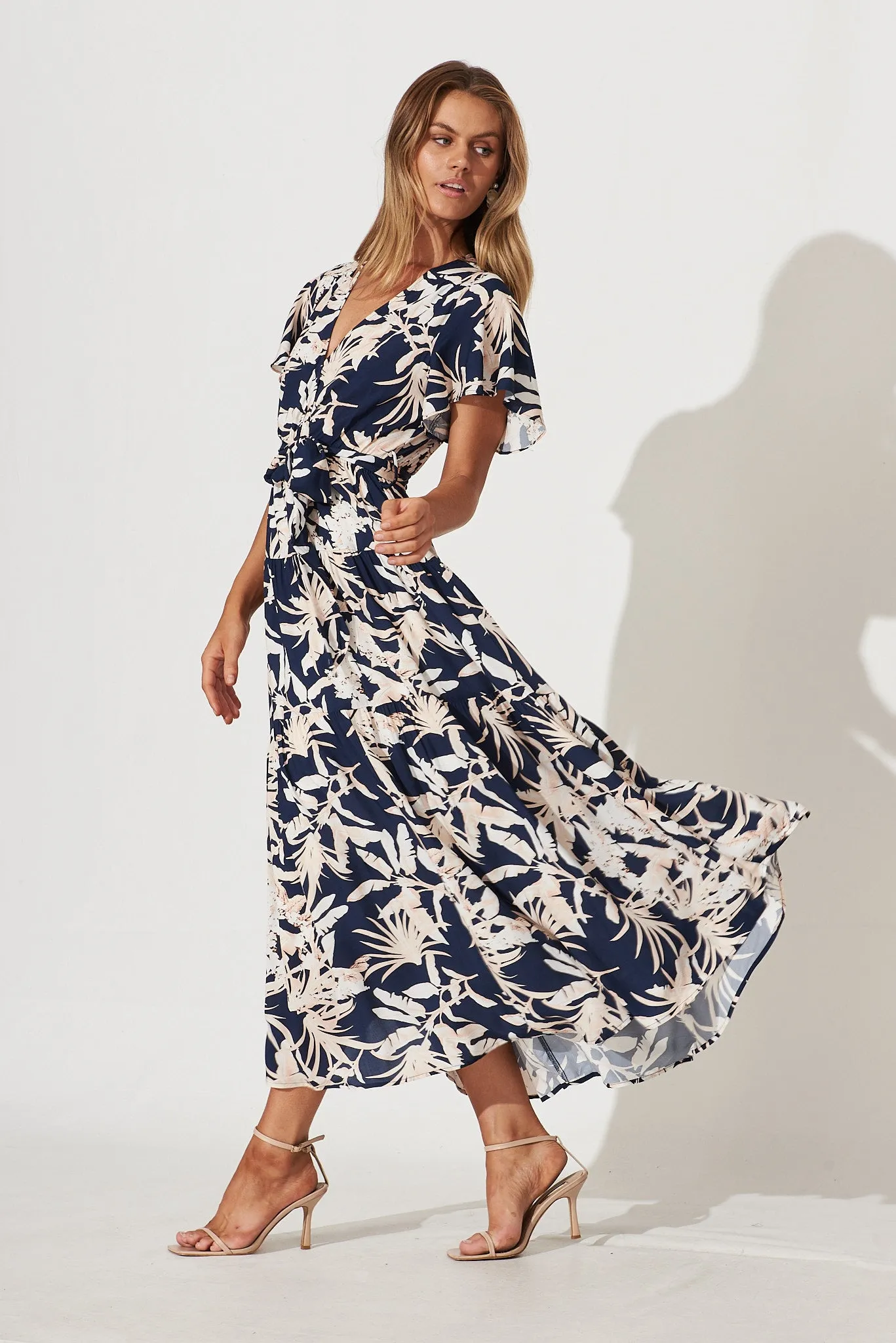 Heidi Maxi Dress In Navy Leaf Print sold by St Frock product image thumbnail 3