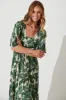 Cameo Maxi Dress In White With Green Leaf Print sold by St Frock