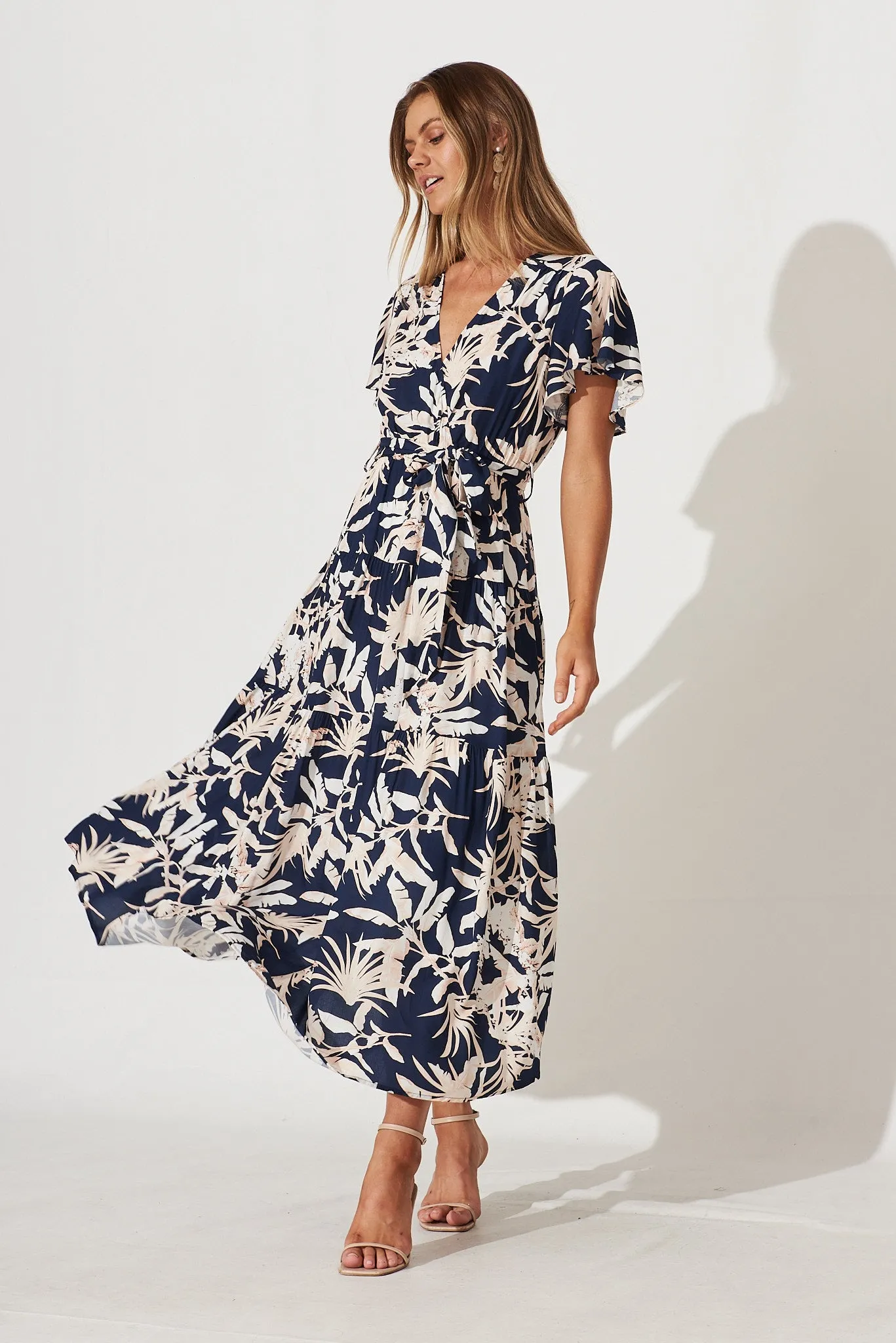 Heidi Maxi Dress In Navy Leaf Print sold by St Frock