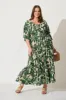 Cameo Maxi Dress In White With Green Leaf Print sold by St Frock